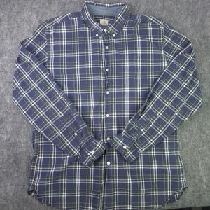 J Crew Shirt XL Blue Green Plaid Long Sleeve Button Down Cotton Pocket